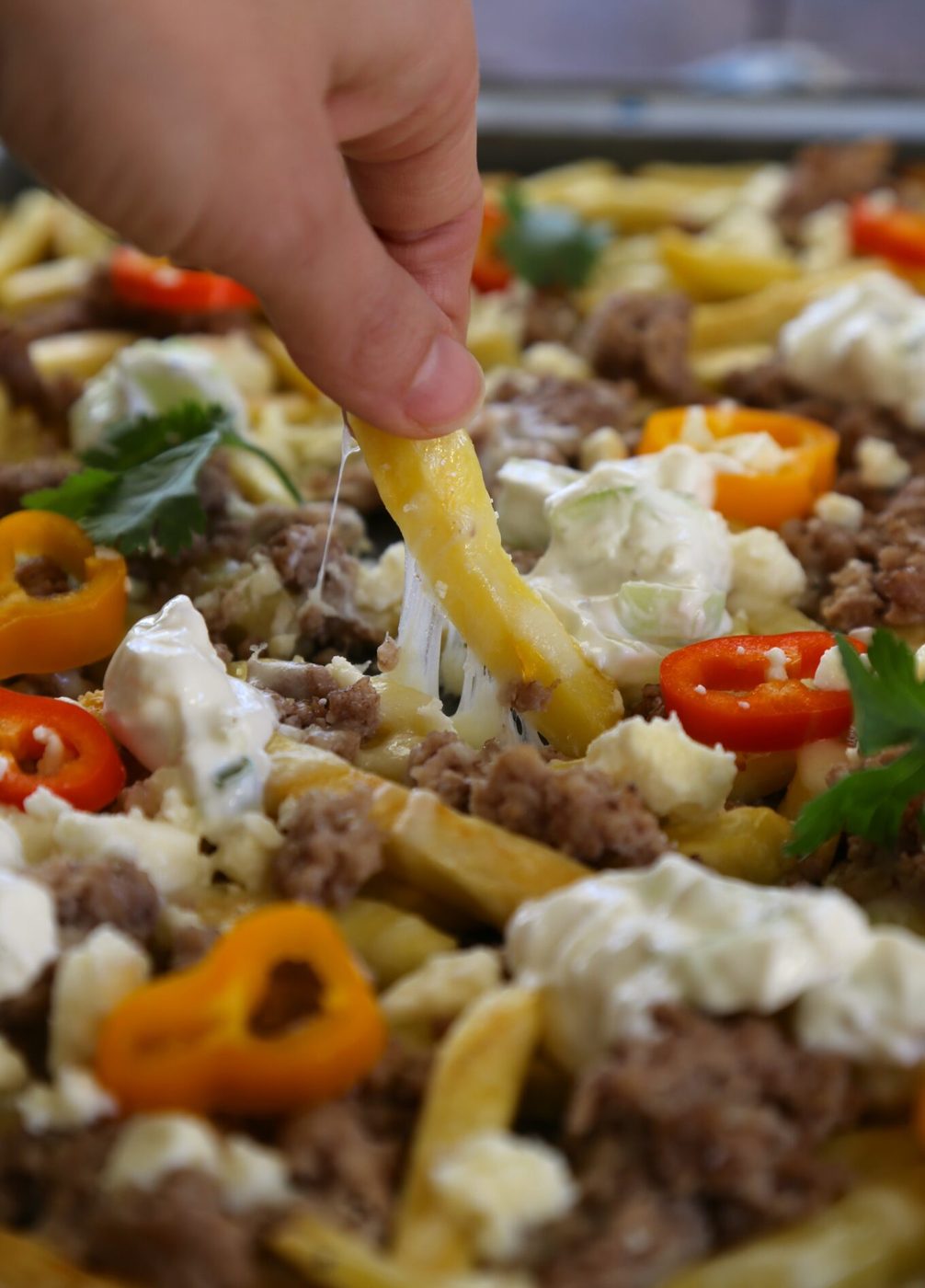 Loaded Greek Baked Fries with Cucumber Yogurt Sauce www.climbinggriermountain.com