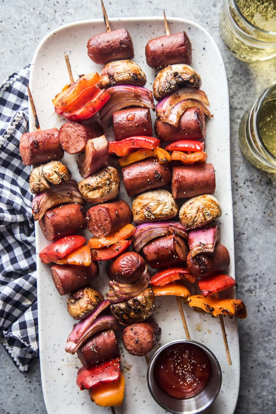 loaded hot dog skewers.