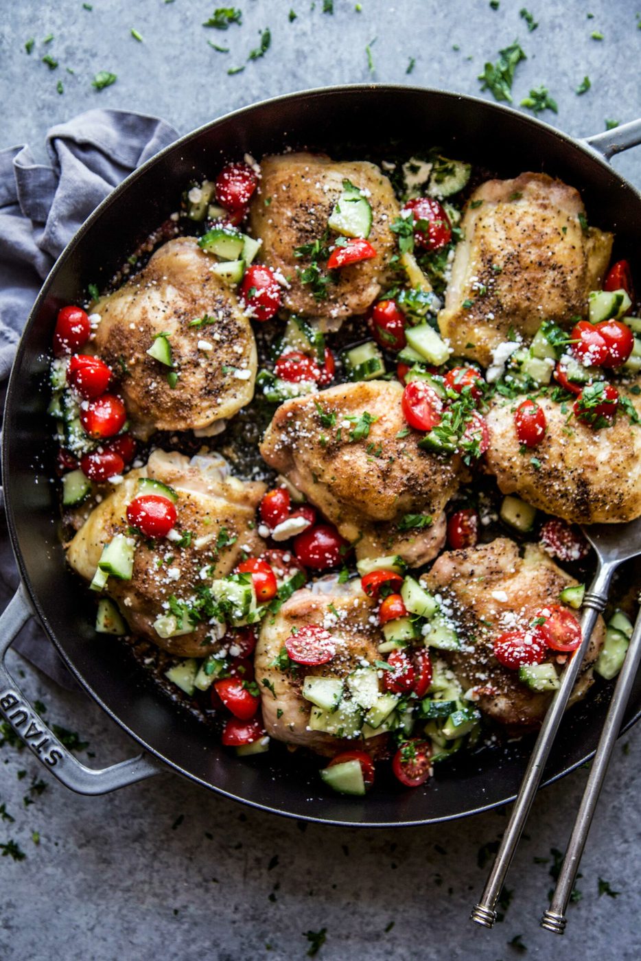 Lemon-Cucumber Relish on mediterranean Chicken Thighs