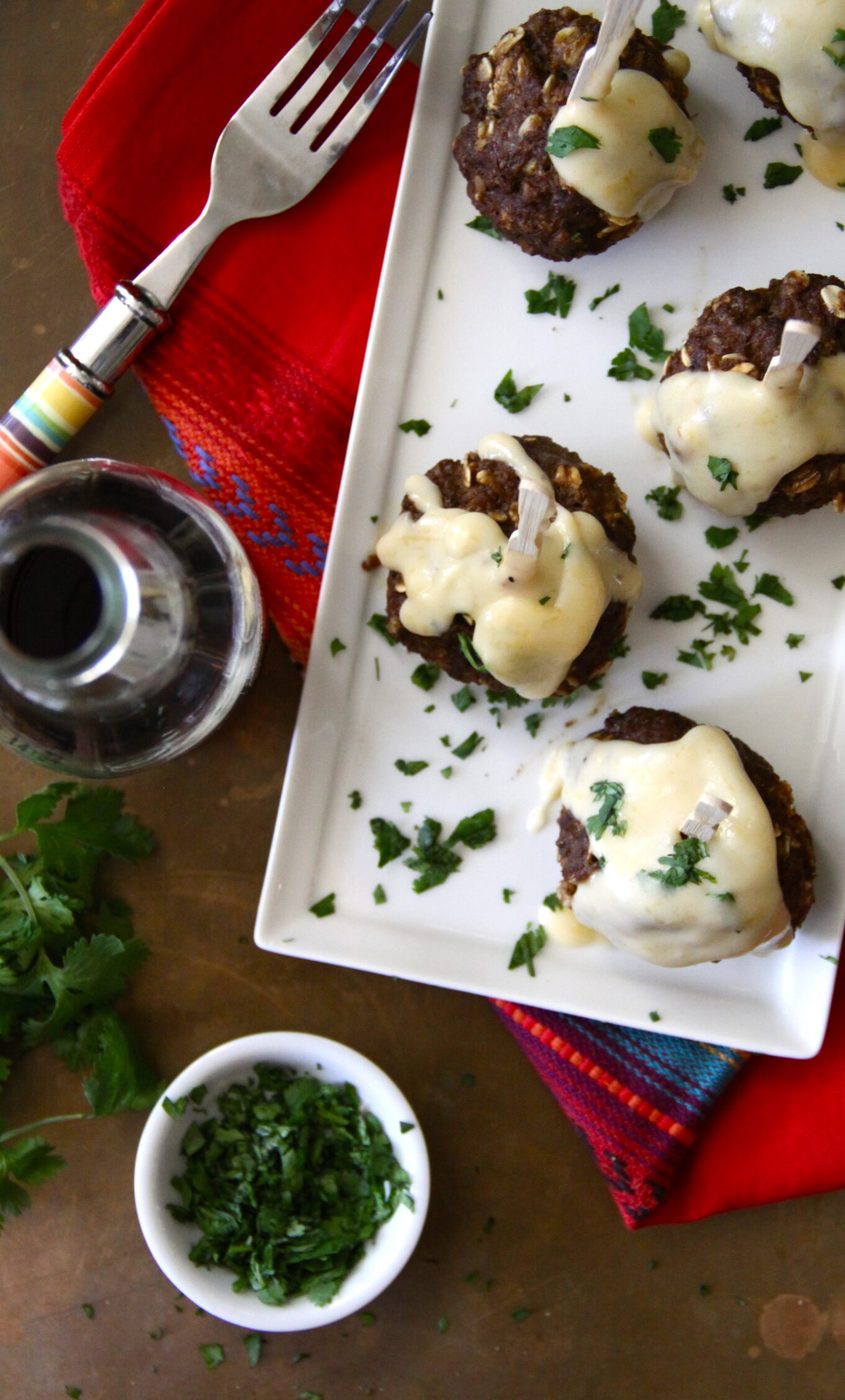 mexican spiced meatballs with kitchen-made nacho cheese sauce www.climbinggriermountain.com