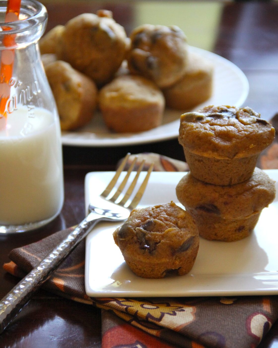 Mini chocolate chip pumpkin muffins
