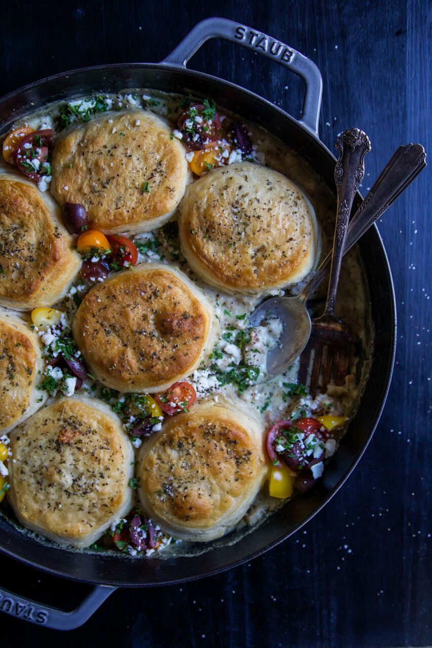 One-Pot Greek Biscuits & Gravy Cobbler from Modern Comfort Cooking Cookbook + GIVEAWAY!