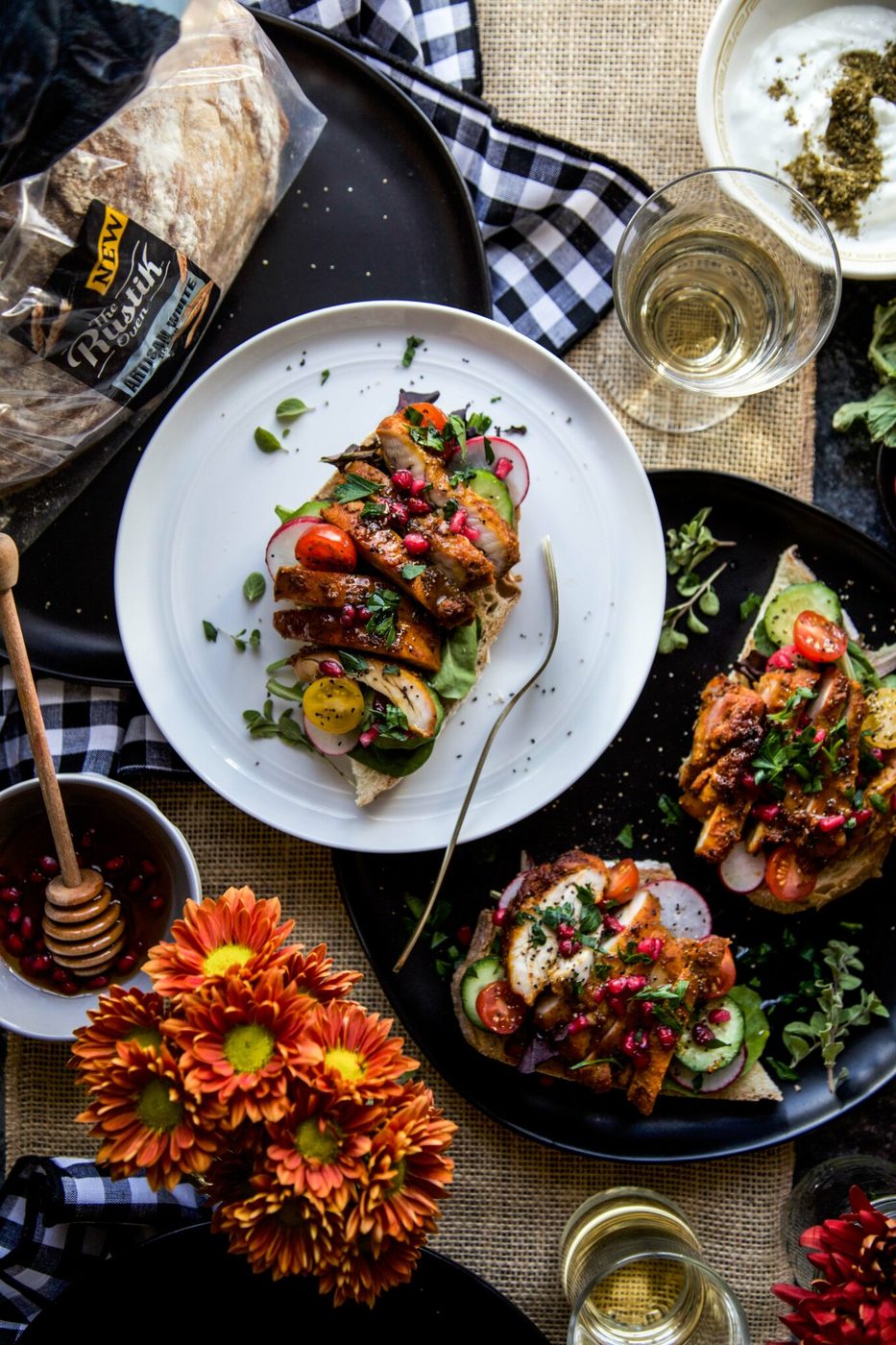 Open-Faced Persian Chicken Sandwich with Pomegranate Honey