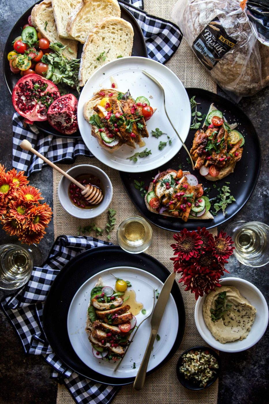 Open-Faced Persian Chicken Sandwich with Pomegranate Honey