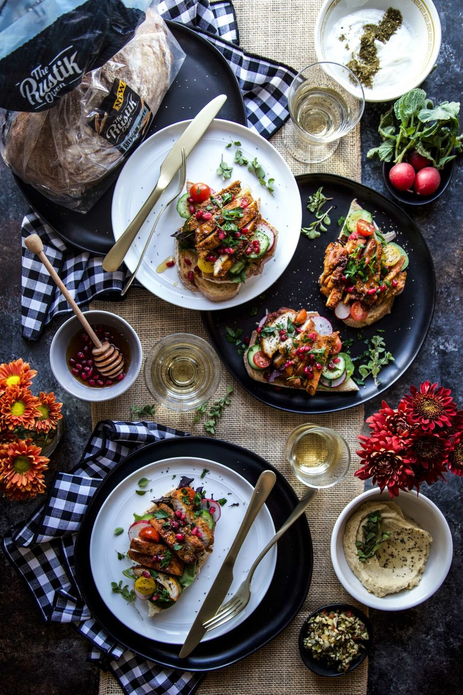 Open-Faced Persian Chicken Sandwich, finished with Pomegranate Honey