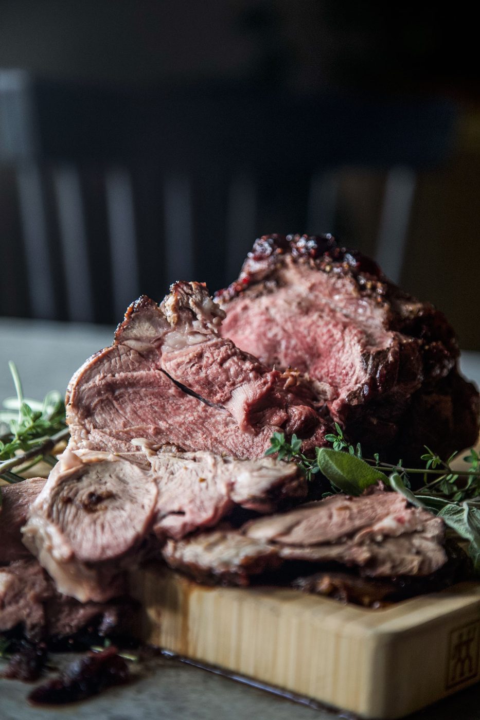Oven Roasted Boneless Leg of American Lamb with Cranberry-Mustard Glaze