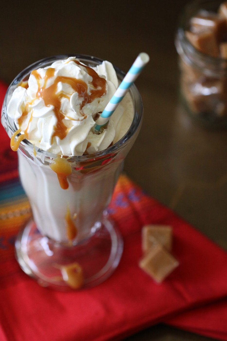 Caramel drizzle on dulce de leche milkshakes