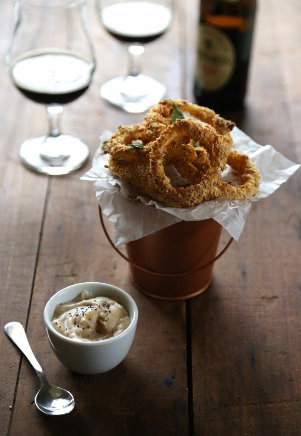 Oven Fried Guinness Onion Rings with Stout Gravy Over 29 Simple St. Patrick's Day Recipes