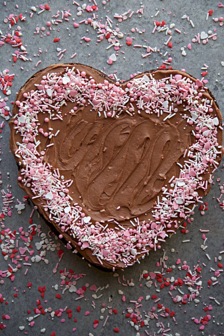 Heart-Shaped Chocolate Cake with Chocolate Cream Cheese Frosting