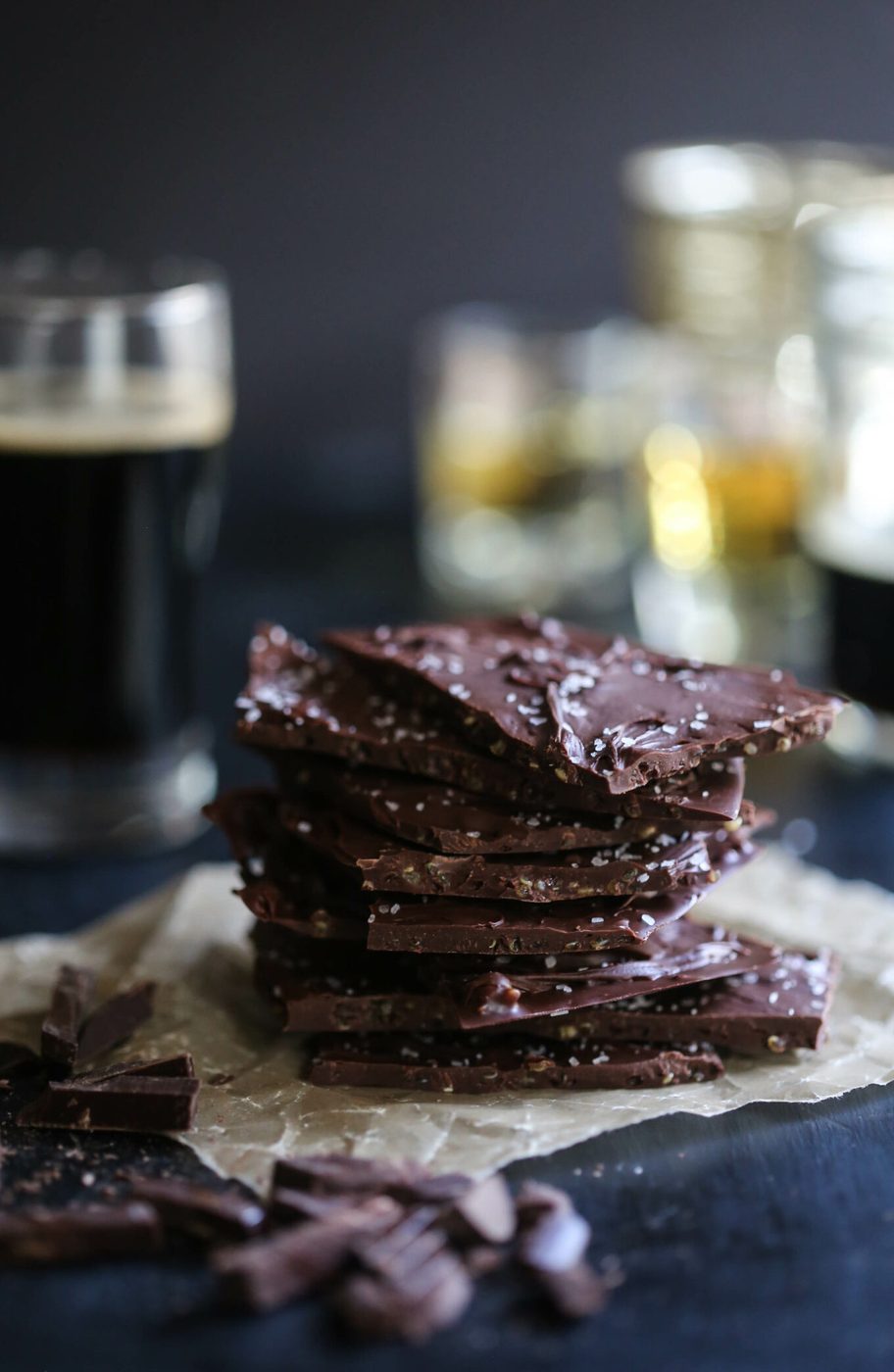 Guinness chocolate quinoa bark, finished with whiskey ganache