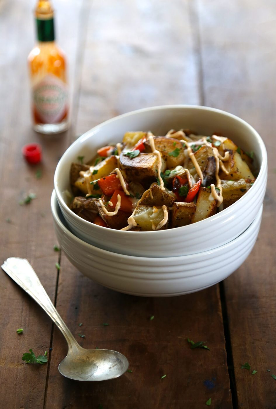 Patatas braves, a.k.a. home fries, finished with chipotle cream