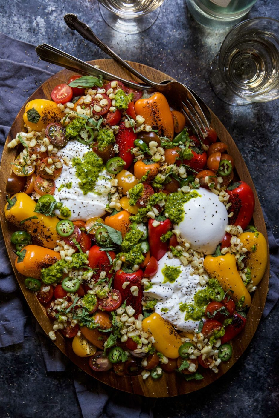 Turmeric Dressing on pepper Caprese Salad