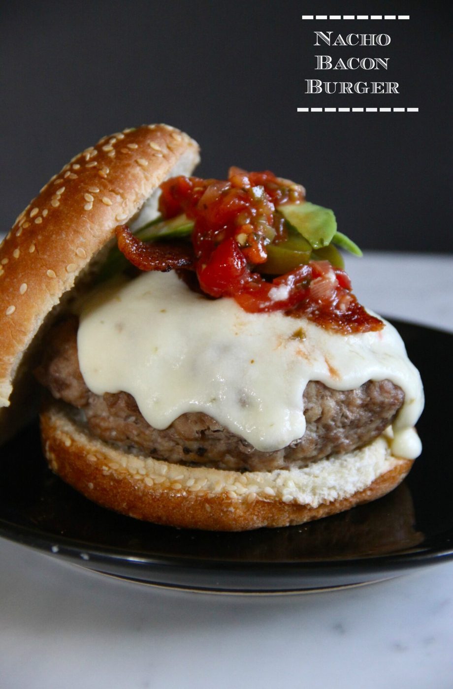 Piled-high nacho bacon burger