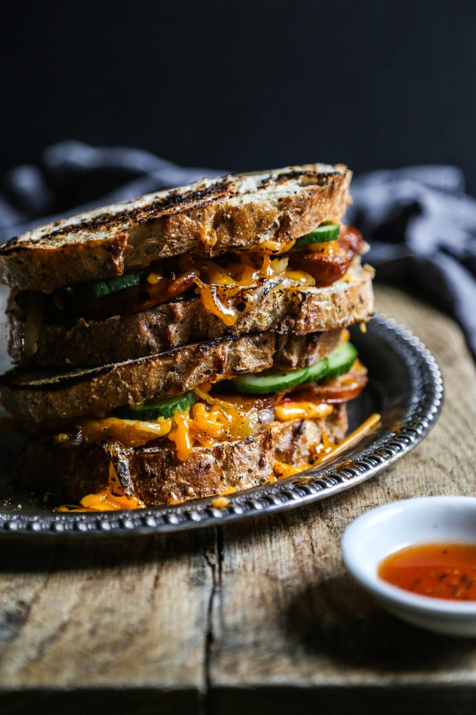 Pimento Grilled Cheese, finished with Andouille