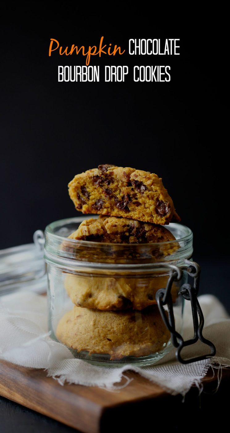 Pumpkin chocolate bourbon drop cookies