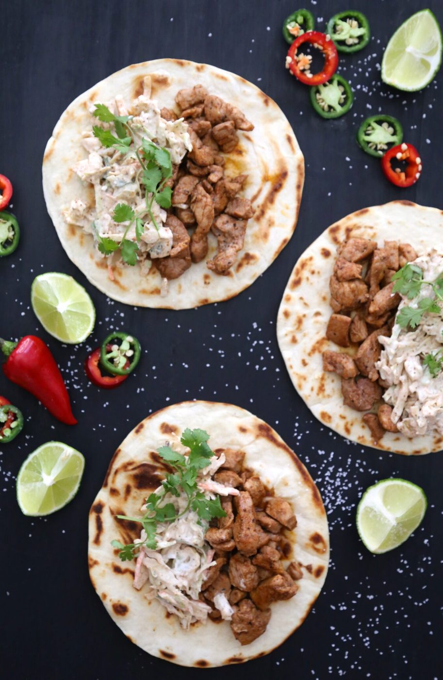 Pumpkin spice pork tacos, finished with chipotle slaw