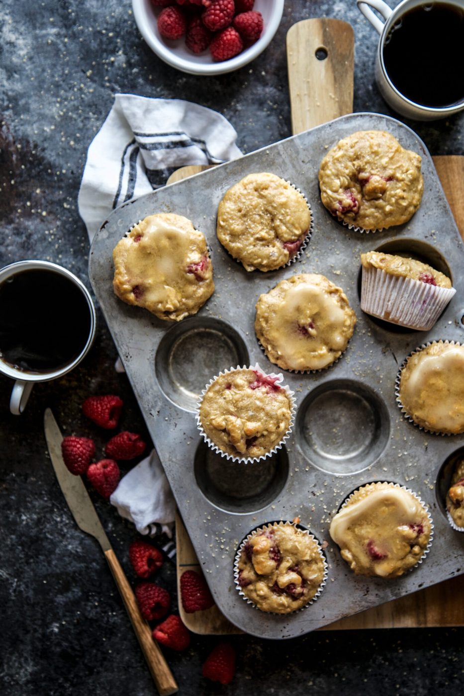 Raspberry Oat Muffins, finished with Honey Butter