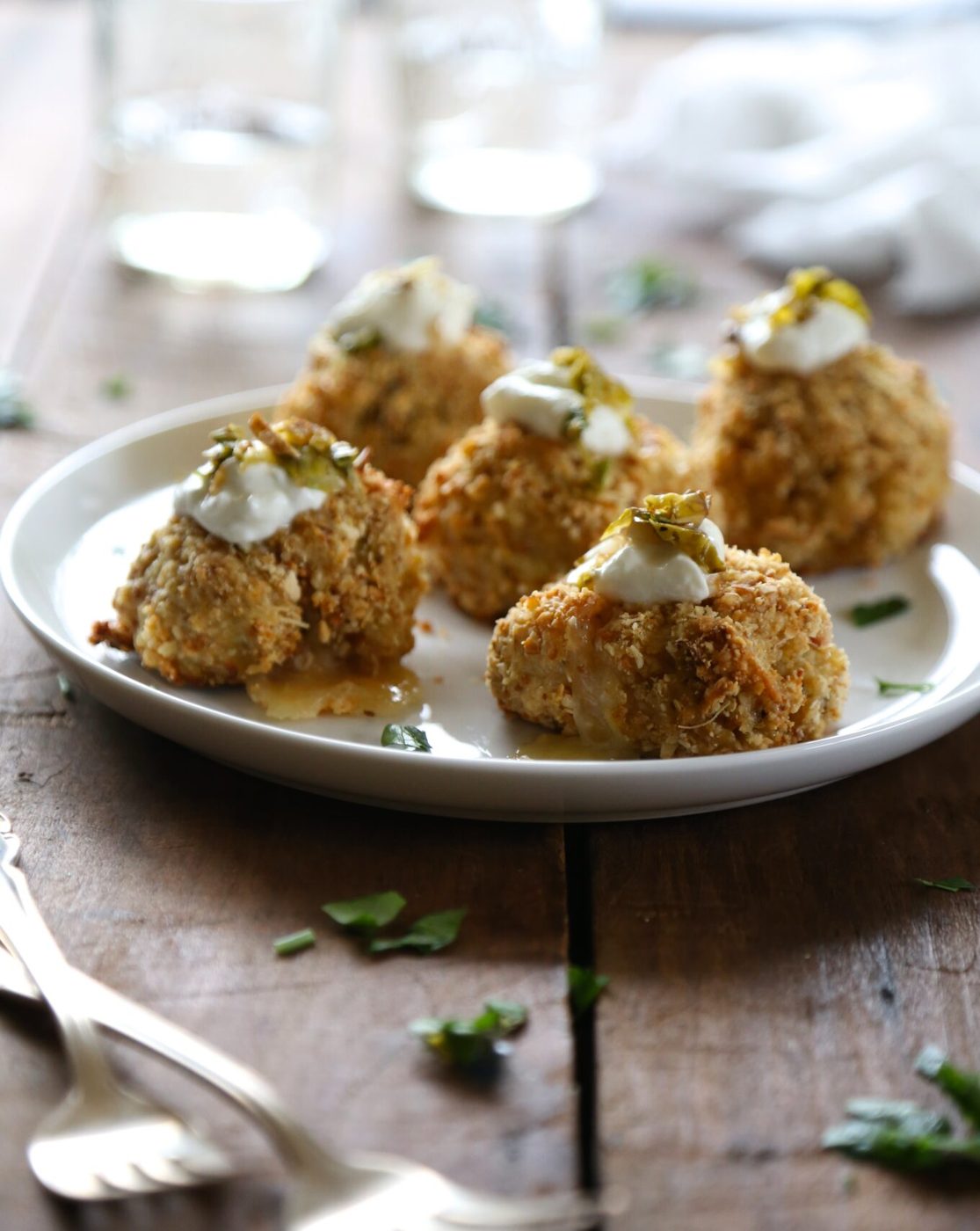 Gruyere on roasted brussel sprout quinoa bites stuffed