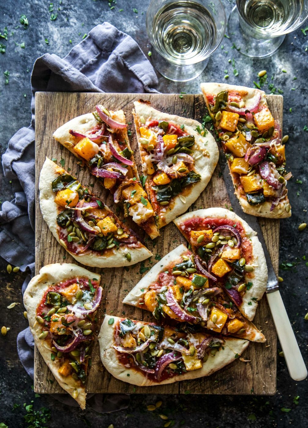 Butternut Squash & Poblano Three Cheese Pizza, roasted
