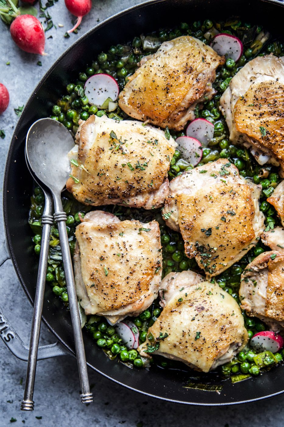 Roasted Chicken Thighs with Peas & Mint