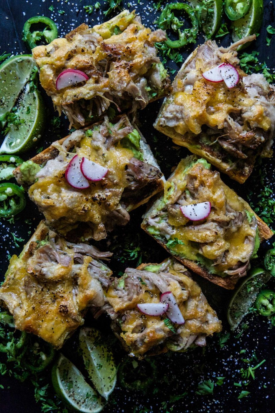 Salsa Verde Pulled Pork Avocado Toasts