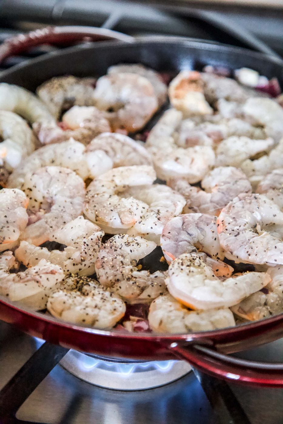 shrimp cooking in a skillet