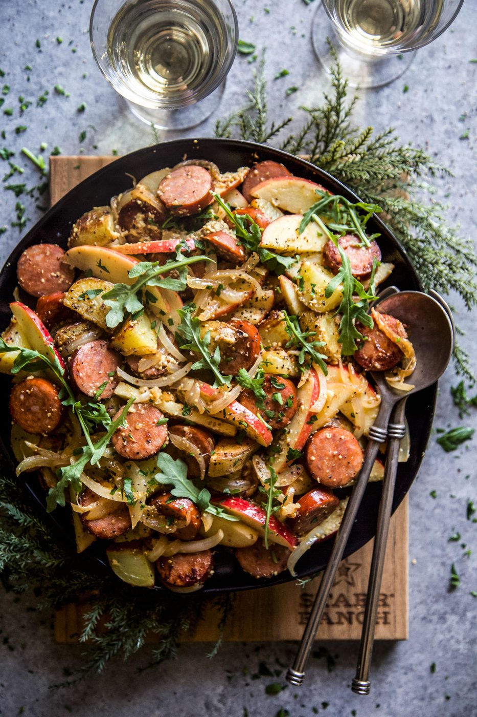 Whole Grain Mustard on sausage and Apple Hash