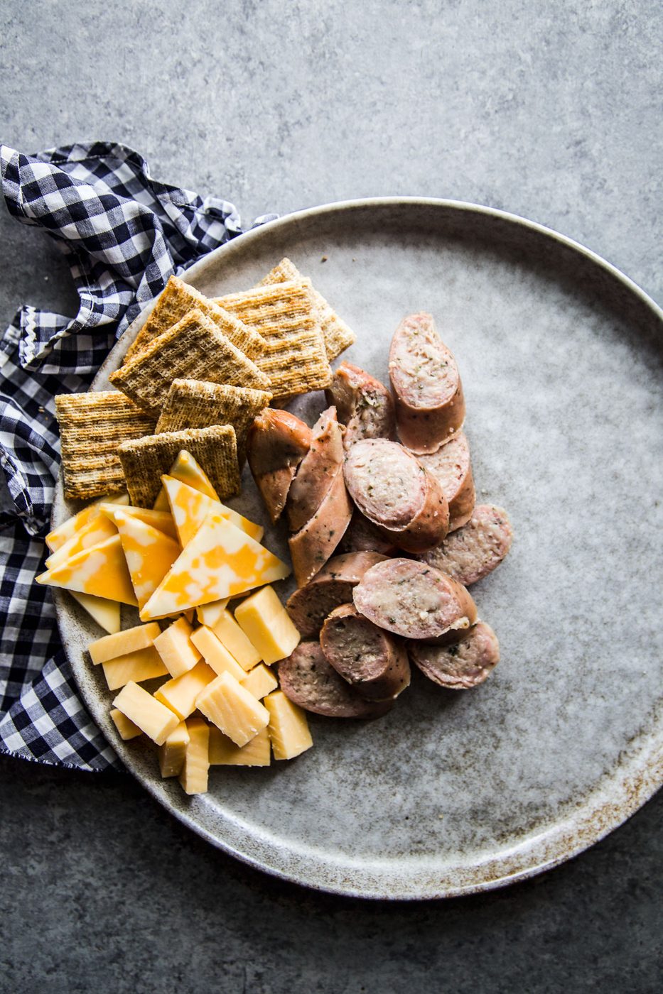 amylu cheese and sausage on plate