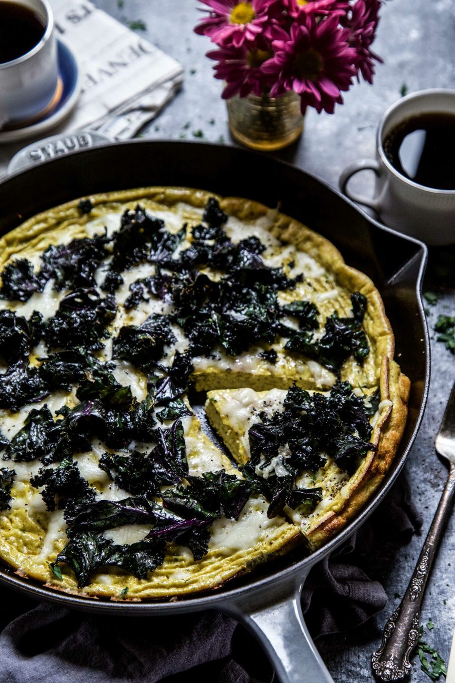 Shawarma Pizza Frittata, finished with Crispy Kale