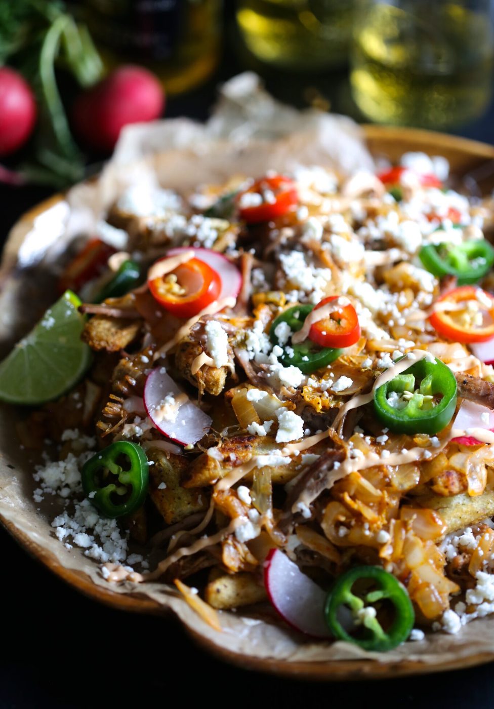 Slow cooker carnitas kimchi fries