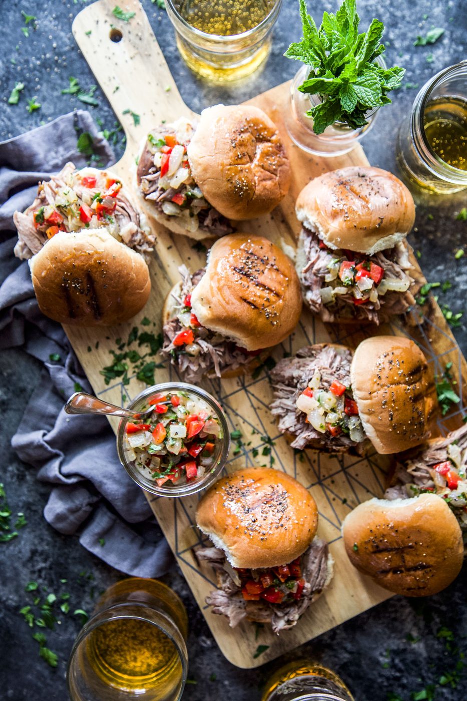 Pepper Relish on slow Cooker Shredded Lamb Sliders