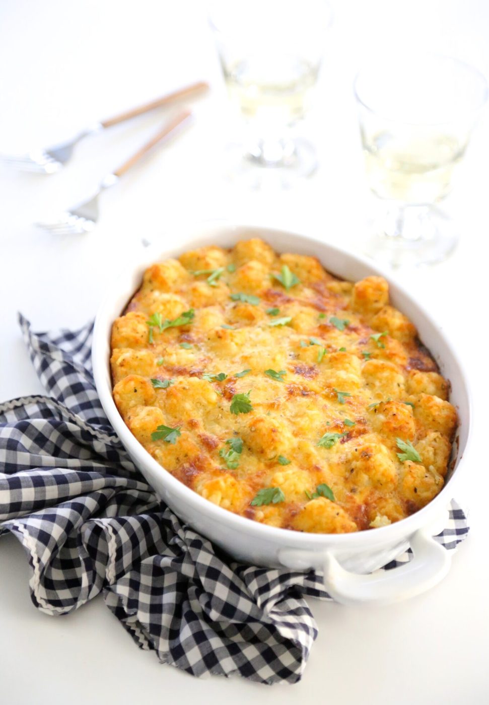 Smoked sausage & spinach tater tot breakfast bake