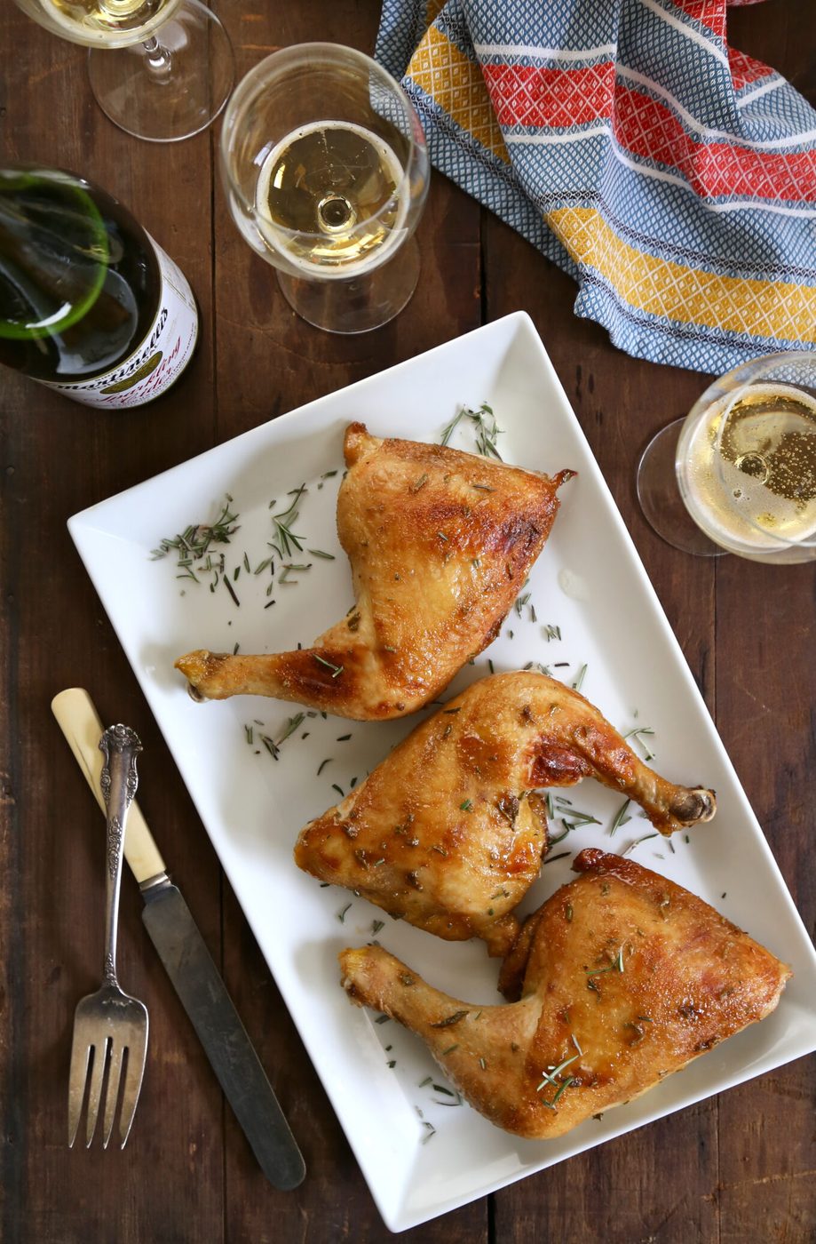 Brown sugar & rosemary on spiced chicken leg quarters