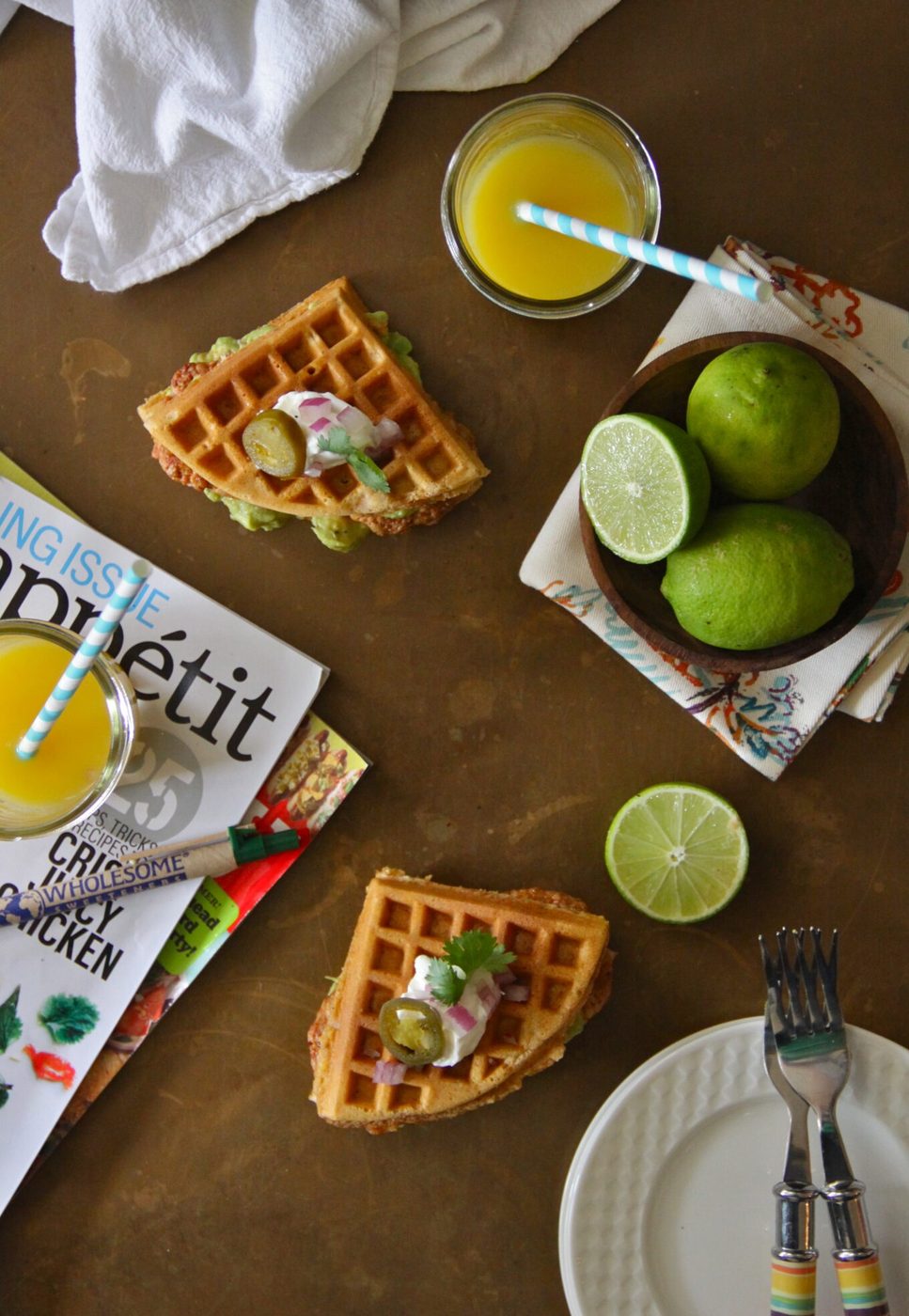spiced mini waffle breakfast sandwiches with chicken chorizo & guacamole www.climbinggriermountain.com