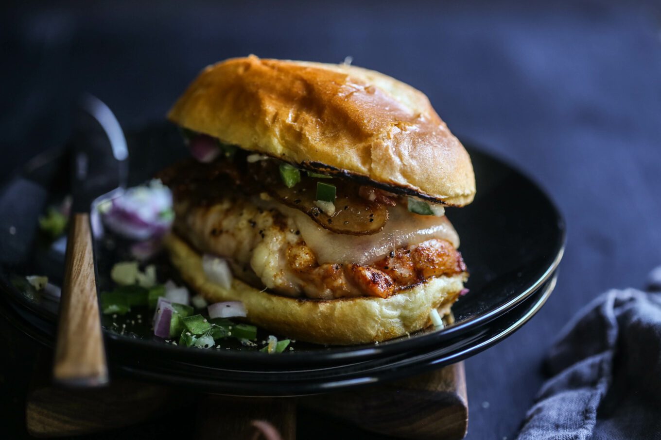 Spicy Bacon Chicken Sliders, finished with Ginger Jalapeno Relish