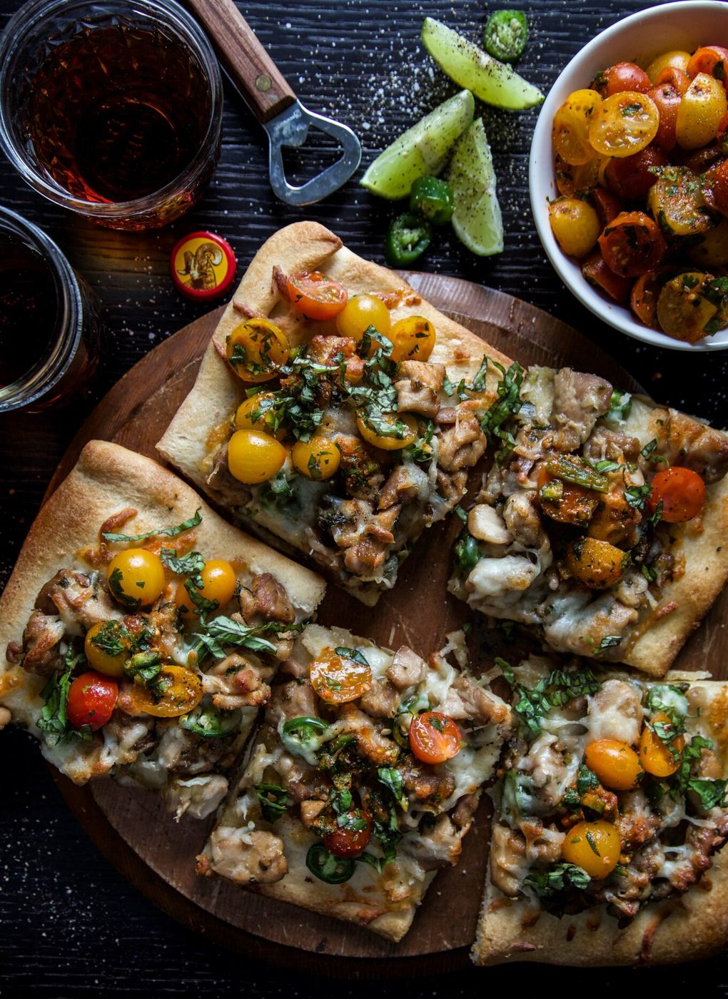 Thai Salsa on spicy Basil Chicken Flatbread