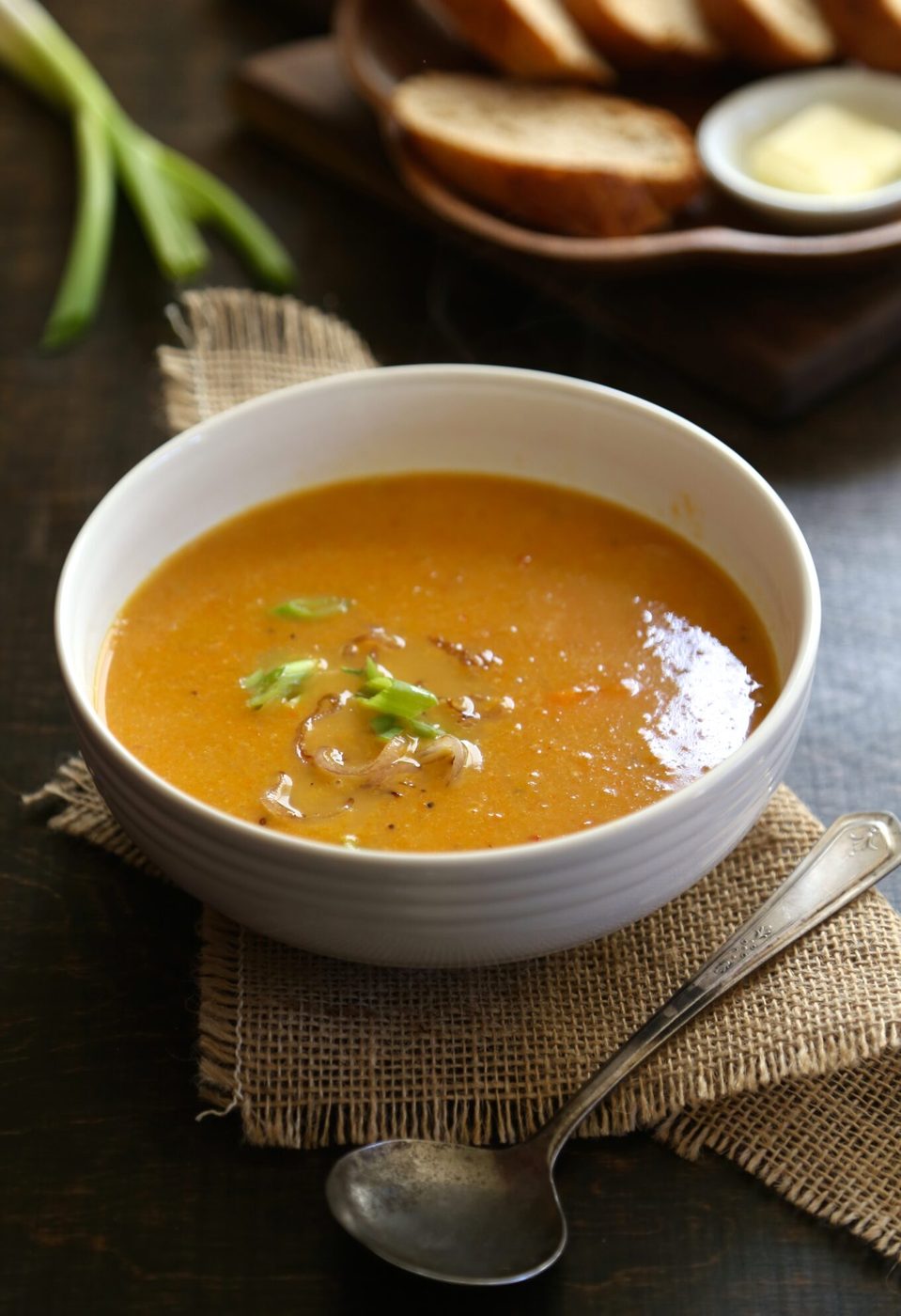 spicy coconut carrot soup with fried shallots www.climbinggriermountain.com