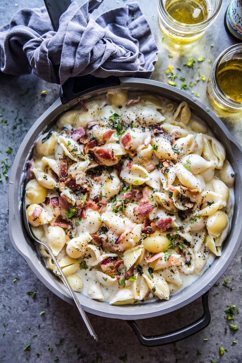 Stovetop Hard Cider Mac and Cheese, finished with Crispy Bacon