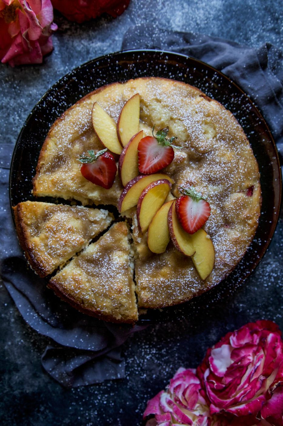 Strawberry and Peach Tahini Cake