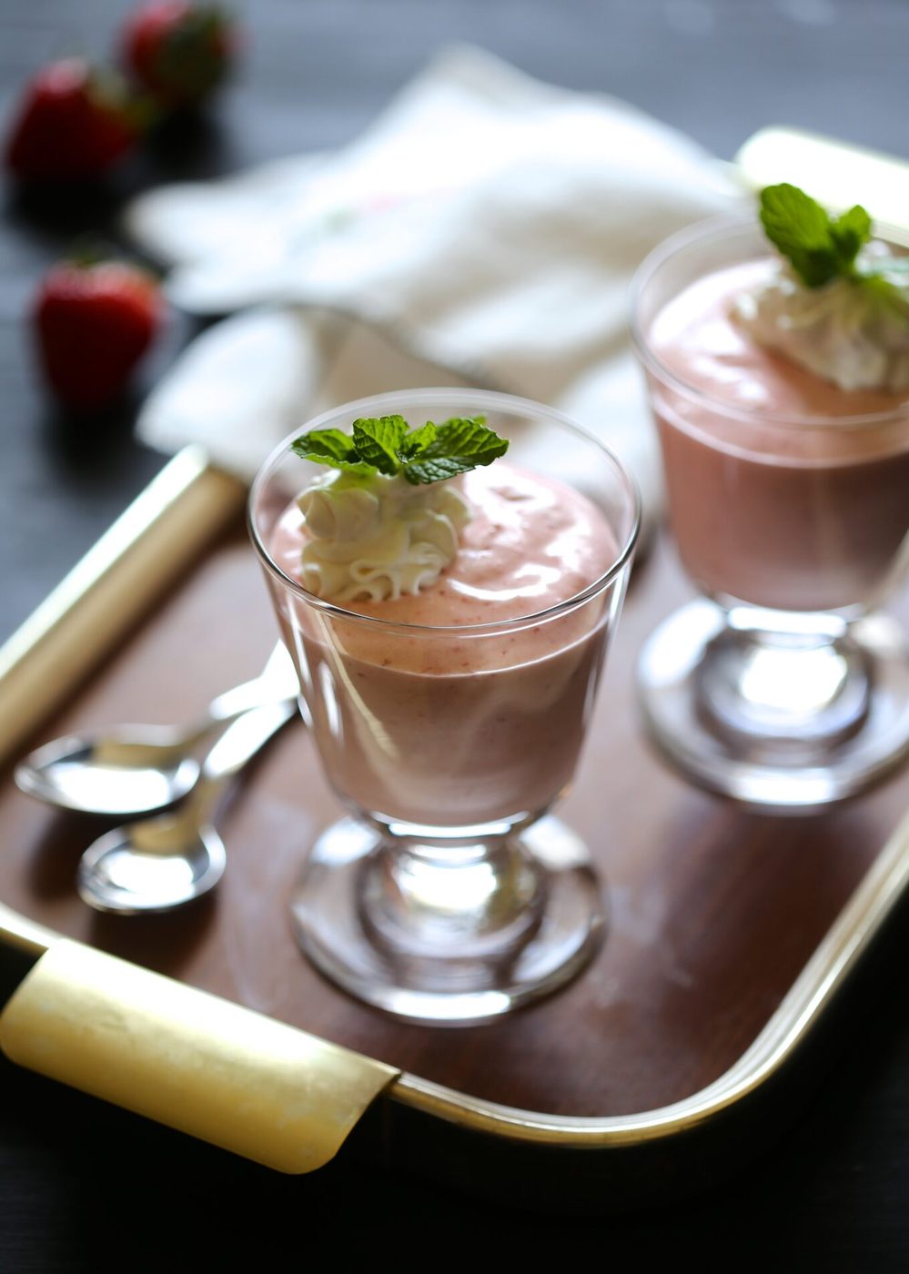 Strawberry rhubarb mousse, finished with meyer lemon whipped cream