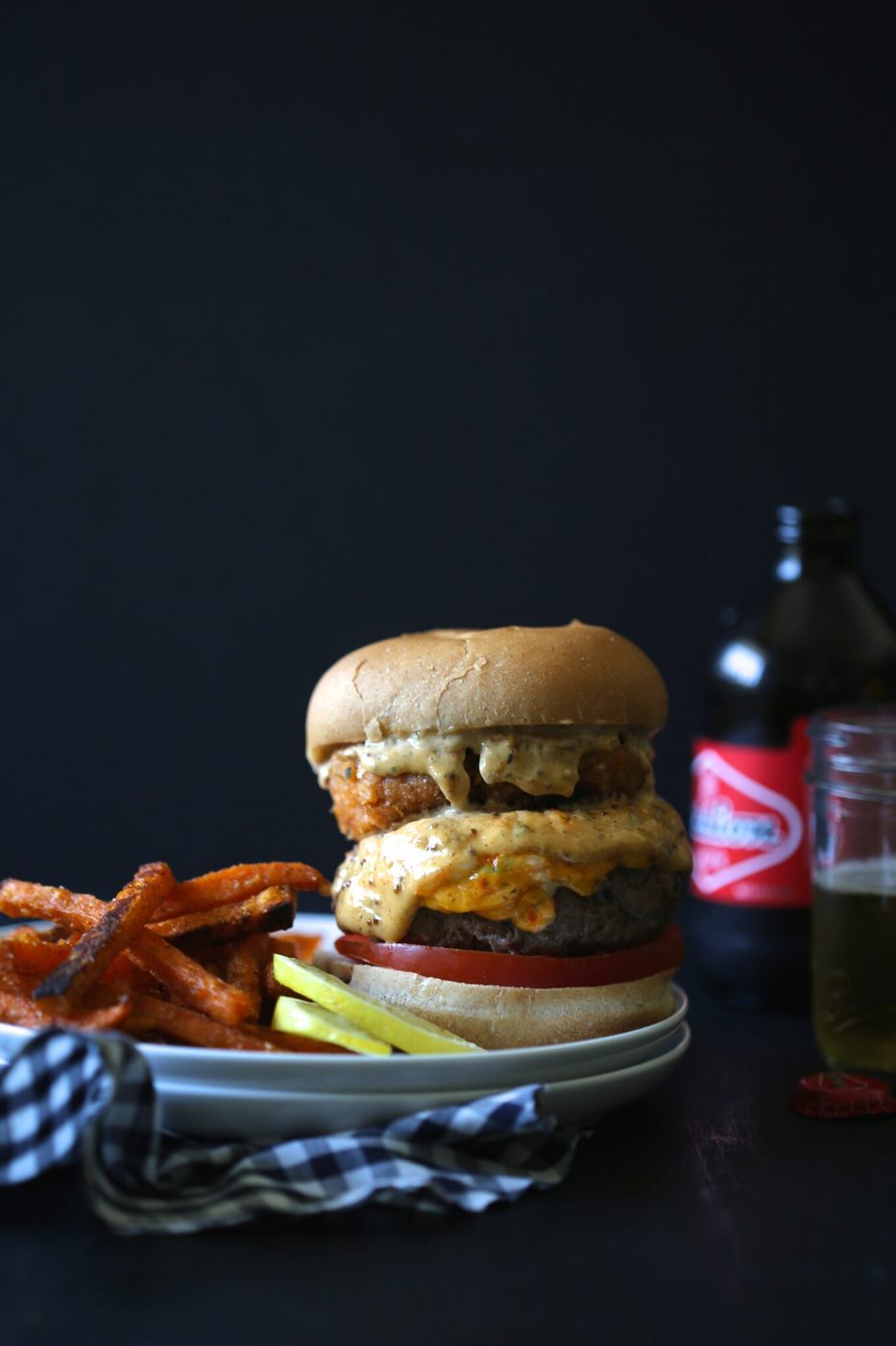 surf n' turf pimento burger with cajun remoulade