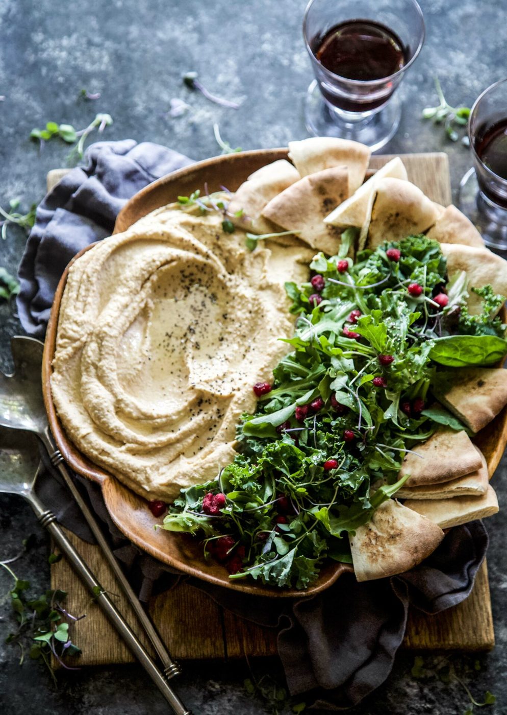 Sweet Potato Hummus, finished with Harvest Greens
