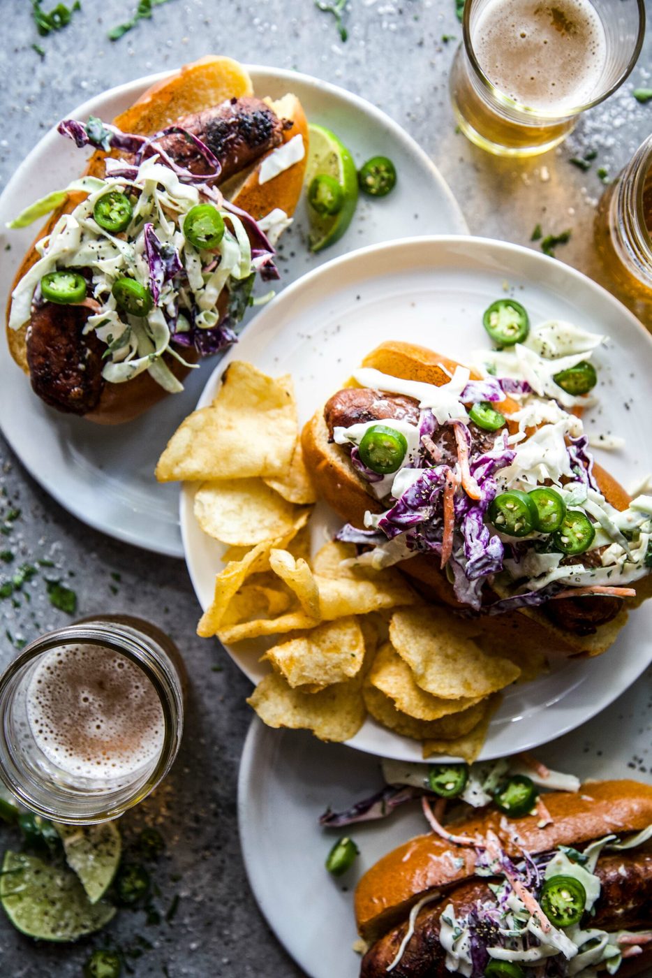 Cilantro Slaw on tex-Mex Smoked Brats