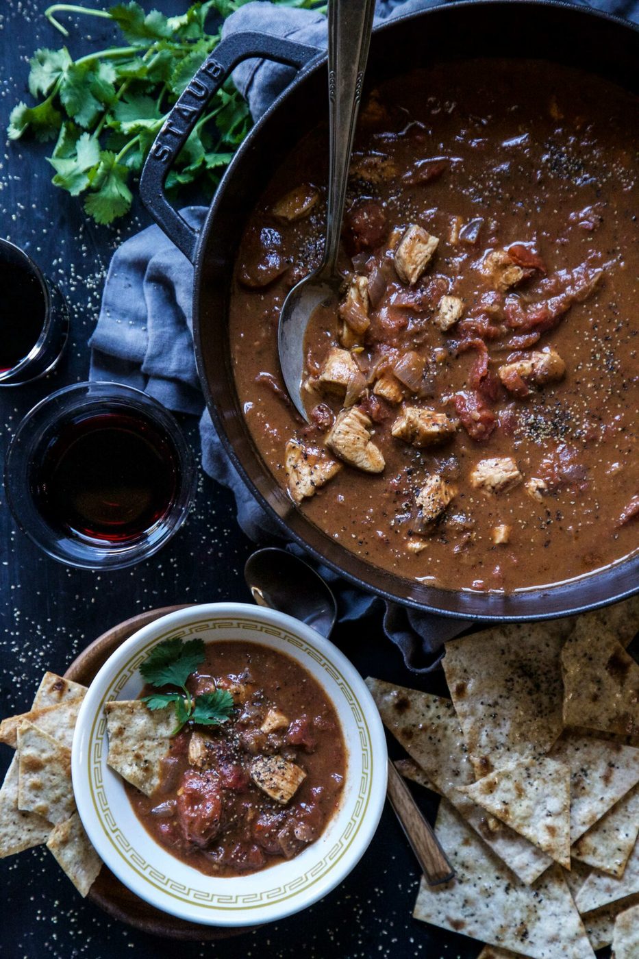 Tomato Chicken Curry with Lavash Garlic Crisps