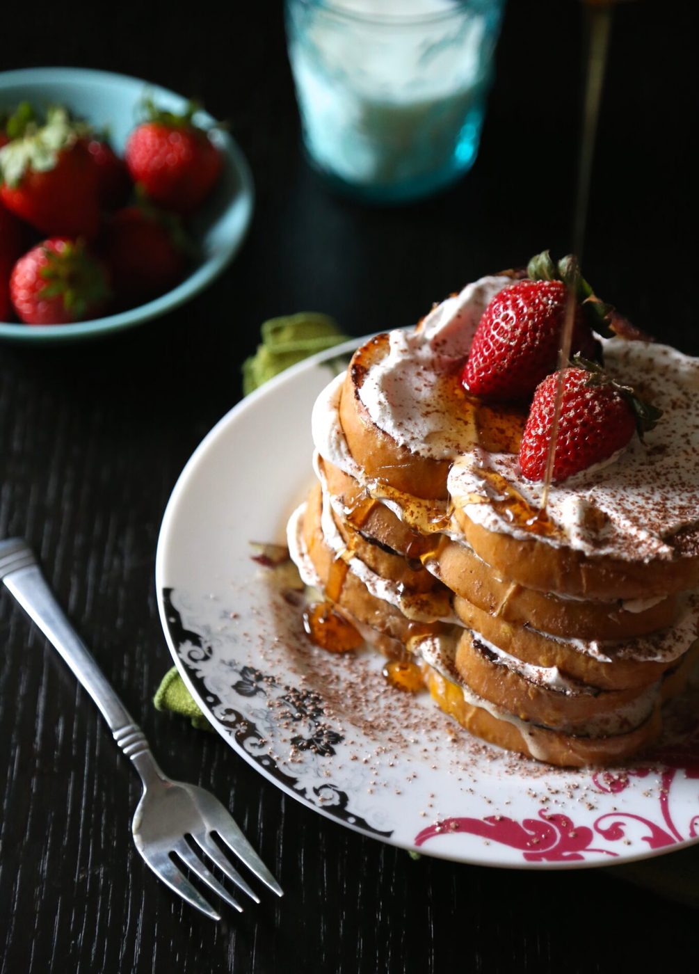 Cinnamon Whipped Cream on tres Leches French Toast