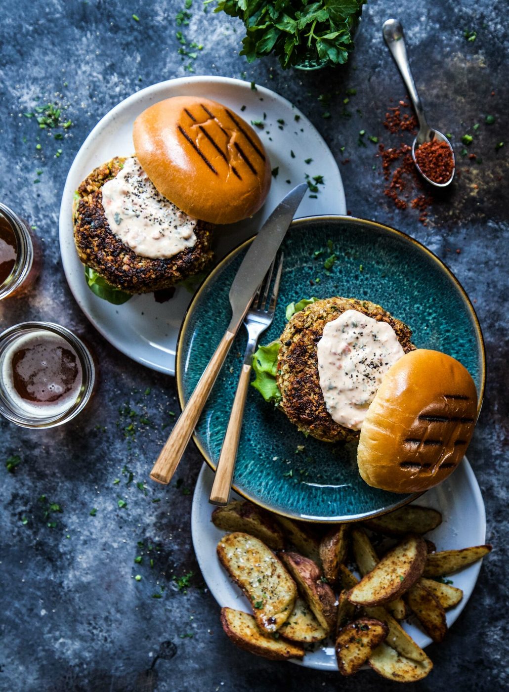 Turkish Zucchini Burgers with Greek Yogurt Harissa Sauce