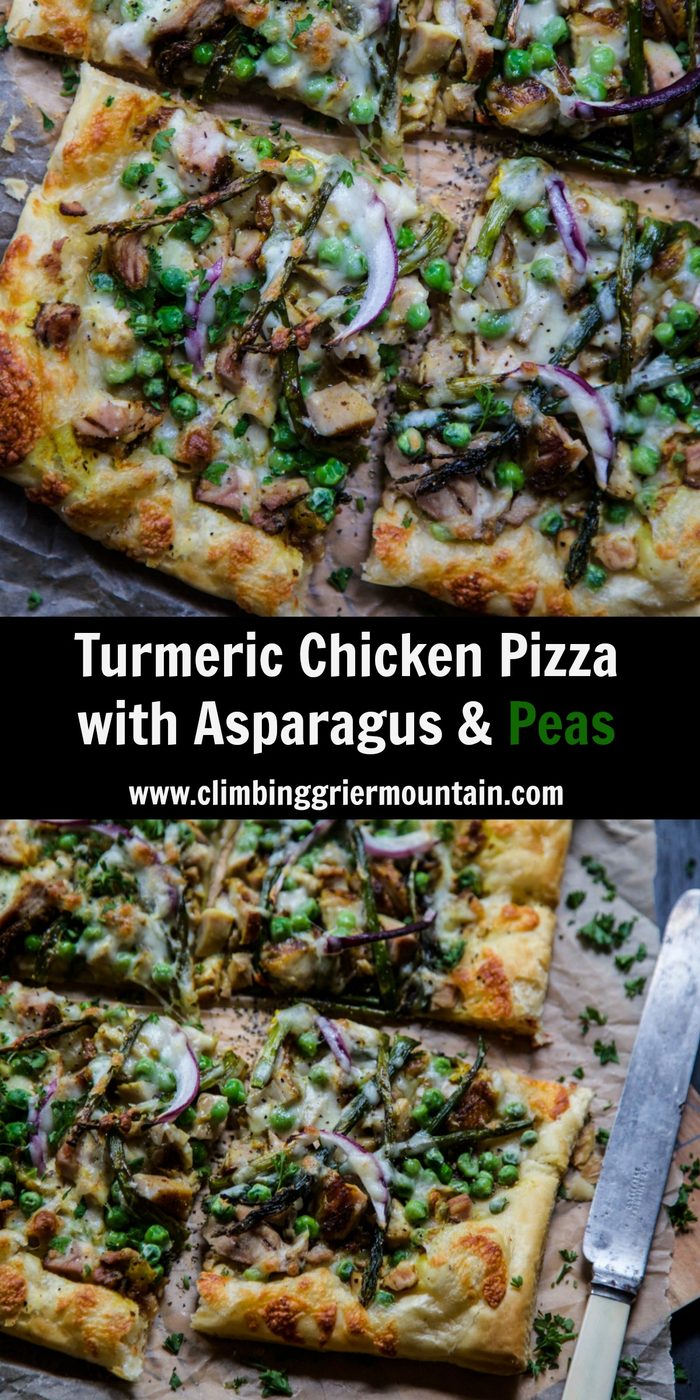 Turmeric Chicken Pizza with Asparagus and Peas