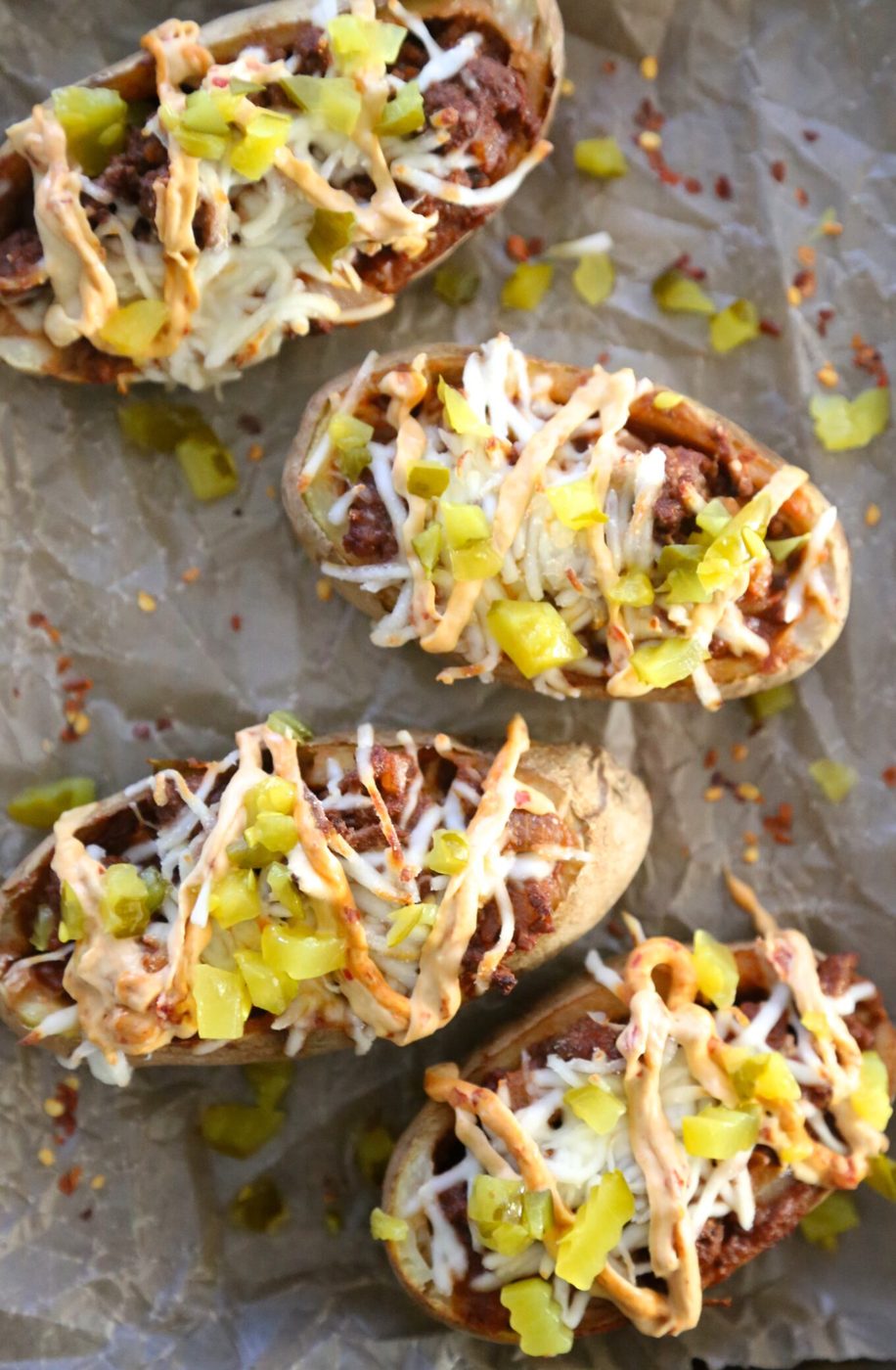 Twice baked cubano stuffed sloppy joes, finished with spicy hummus
