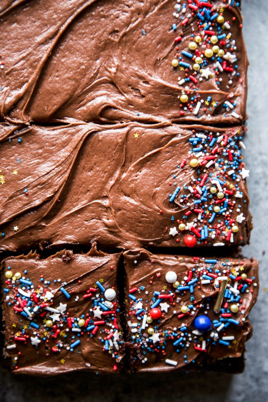 Chocolate Cream Cheese Frosting on chocolate Sheet Cake