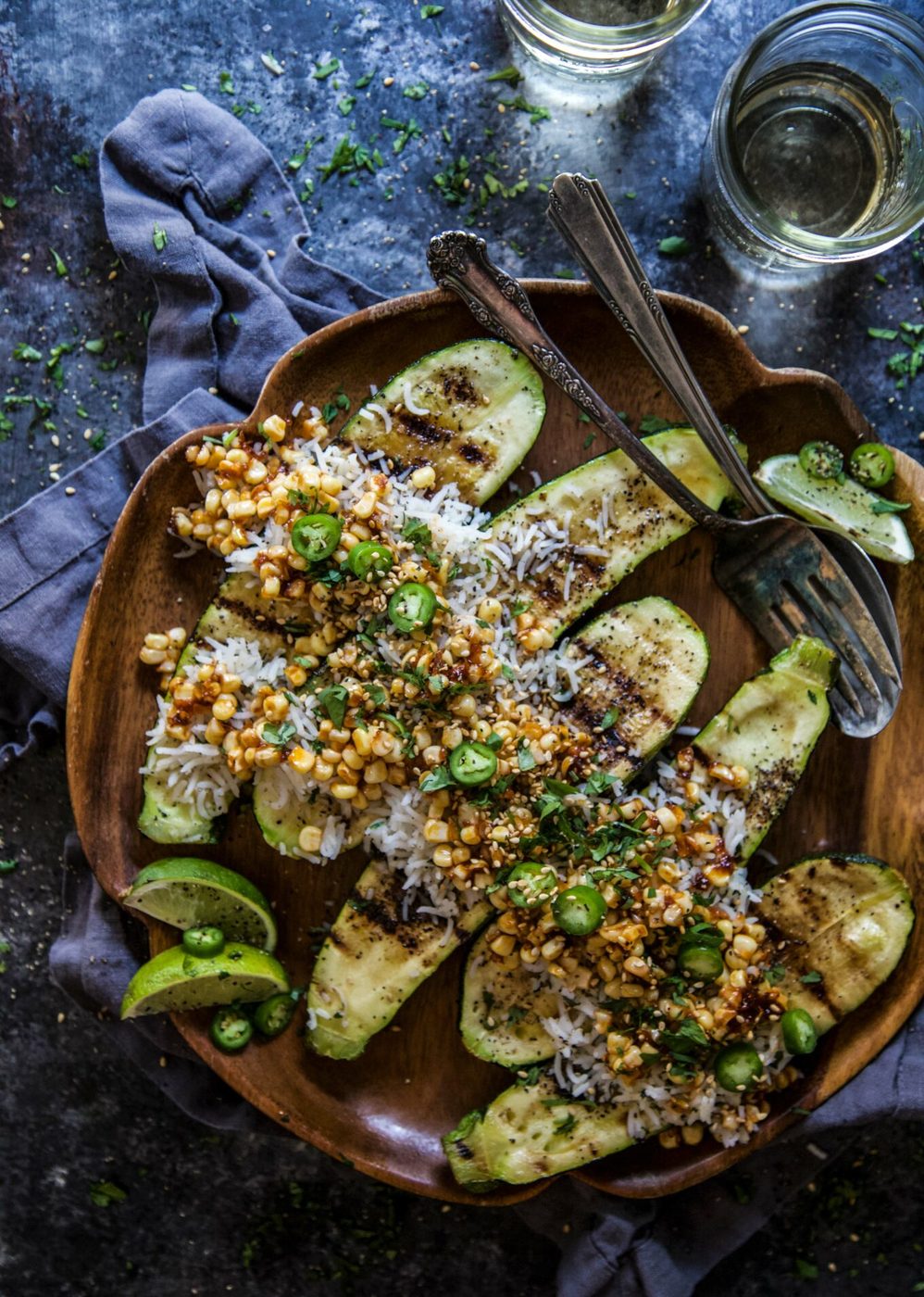 Taiwanese Grilled Corn on stuffed Zucchini